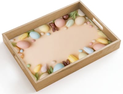 Dienblad hout 40x30 cm - Schootdienblad - Tulpen - Paaseieren - Chocolade - Pastelkleuren - Borrelplank rechthoek - Plateau dienbladen