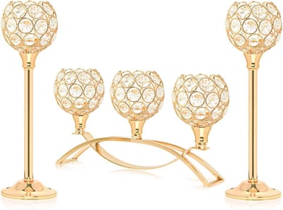 Set van 3 Elegante Kristallen Theelichthouders - Decoratieve Kandelaars voor Tafeldecoratie en Feesten