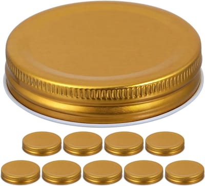 Metalen inmaakdeksel set van 10 stuks, 75 mm herbruikbare goudkleurige schroefsluitingen voor inmaakpotten en creatieve DIY-projecten