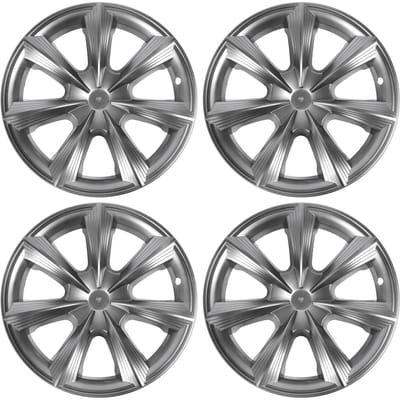4 pièces Cache-moyeu de roue 19 pouces à clipser Style épée Couvre-roue intégral Cache-moyeu pour modèle Y 2021-2024 Silver Grey gray