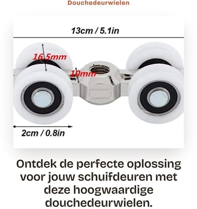 Dailygoods- Douchedeurwielen - Schuifdeur-wieltjes - 4 Wielen - Staal/POM - Draagvermogen 150 kg - Eenvoudige installatie - Duurzaam en solide - Schuifdeurwielen