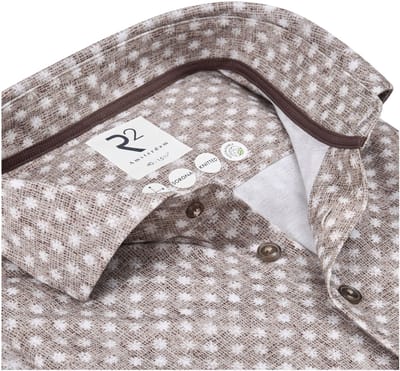 R2 Overhemd Sorona Flower Print Beige - Maat 42 - Heren - Overhemden Formeel