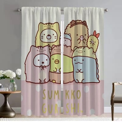 Sumikko Gurashi Gordijnen voor Woonkamer Gordijn Keukengordijnen 2 Stuks Halloween Decoratie Shades Tule voor Slaapkamer Elegant W50xH70cmx2pcs-CL beige