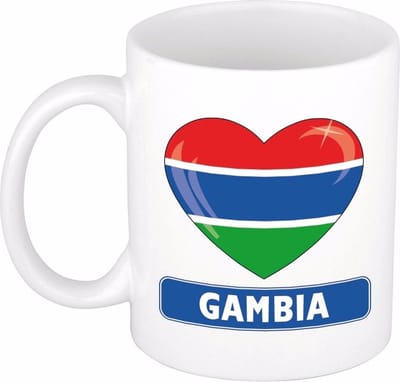 Hartjes vlag Gambia koffiemok - drink beker - white - 300 ml - Gambia - Supporters - cadeau - landen - feestartikelen