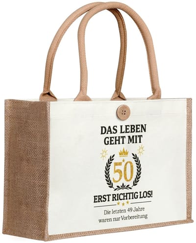 Dailygoods- Jute Draagtas Duurzaam - Cadeau voor 50ste Verjaardag - Shopper Dames - Stijlvolle Verpakking - Hoogwaardig Jute - Praktisch en Uniek