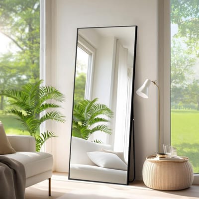 Vloerspiegel - Staande spiegel - Kamer decoreren - Rechthoekig aluminium frame - 165 x 60 cm - Zwart
