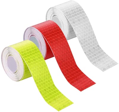 Set van 3 Reflecterende Plakbanden 2 cm x 3 m in Rood, Geel en Wit, Waterdicht voor Voertuigen, Helmen en Kleding