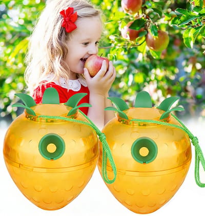 Fruitvliegjes Vanger - 2 Stuks - Effectieve Fruitvliegjes Val - Milieuvriendelijke Insectenval - Hoornaarval - Wespenval - Fruitvliegval - Bescherm je tuin tegen toenemende nesten - Geen lokstof inbegrepen - Herbruikbaar - Aardbei Design - Geel