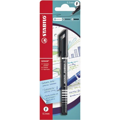 STABILO SENSOR - Fineliner - Fine 0,3 mm - Met Meeverende Schrijfpunt - Zwart - 1 Stuks Blister