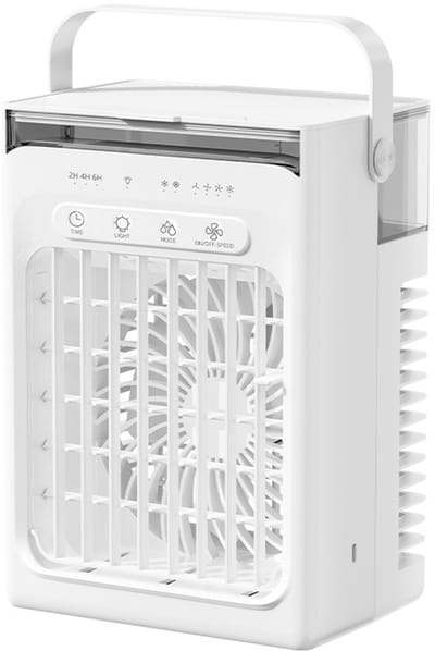 VHV - Luchtkoeler - Ventilatoren - Aircooler - Tafelventilator - Mini airco - 4 standen - Met LED verlichting - Draagbaar - Voor bureau, slaapkamer en studentenkamer - Wit