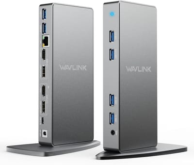 SnelShoppen - DisplayLink Docking Station Dual Monitor 14-in-1 USB-C/A voor Laptop met 2 x 4K HDMI, 2 x 4K DP, 1000 Mbps Ethernet, 6 x USB 3.0, Audio