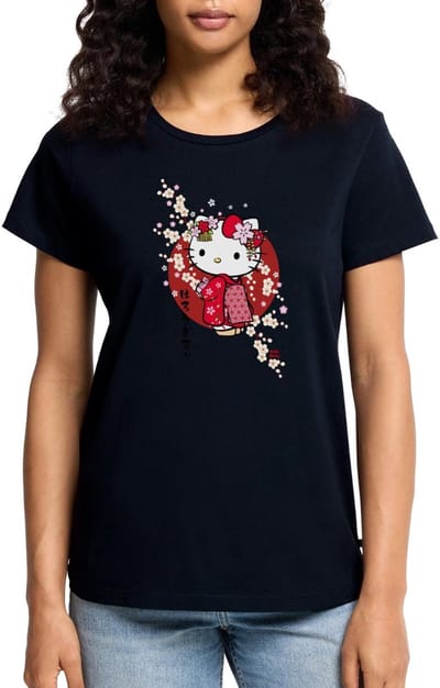 Hello Kitty In Een Rode Kimono En Kersenbloesems Premium T Shirt Dames