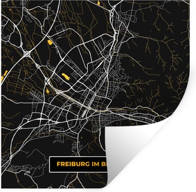 Muurstickers - Sticker Folie - Goud - Stadskaart - Plattegrond - Freiburg Im Breisgau - Kaart - Duitsland - 100x100 cm - Plakfolie - Muurstickers Kinderkamer - Zelfklevend Behang XXL - Zelfklevend behangpapier - Stickerfolie
