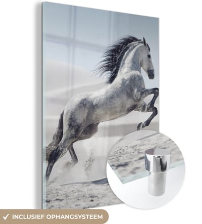 MuchoWow® Glasschilderij 120x160 cm - Schilderij acrylglas - Paard - Dieren - Zand - Natuur - Foto op glas - Schilderijen