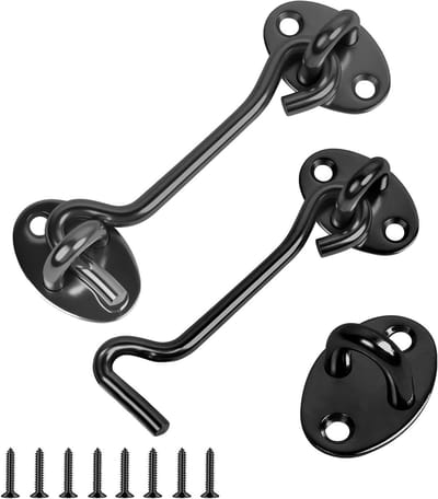 Set van 2 Raamhaken van 10 cm voor Deur- en Raamsluiting, Ideaal voor Slaapkamer en Badkamer, Zwart