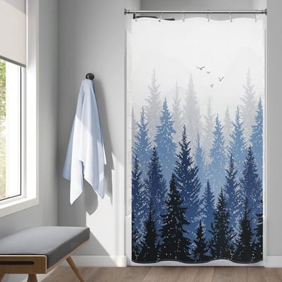 Extra Lange Linnen Douchegordijnen 72 cm - Ombre Berg en Waterafstotend voor Badkamer - Herfst Geel 182 x 182 cm