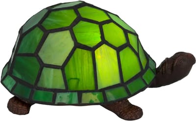 Tiffany tafellamp schildpad - Groentinten - L 22 cm - Glas in lood - Warm licht - Decoratieve figuurlamp | RORUVERA