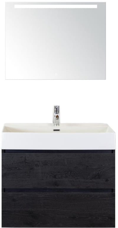 Maxx XL Badmeubelset 80 cm - Black Oak - Wastafel Kube 1 Kraangat met Sence Spiegel
