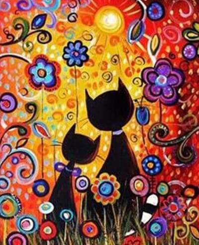 2.0 Products - Dieren - Schilderen op nummer volwassenen - Paint by number - 40 x 50 CM - Katten - Bloemen
