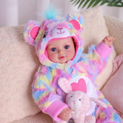 Meisjespop Realistisch - Babypop Knuffel - Kinderspel Stimuleren - Zacht Stoffen Lichaam - 43 cm - Blauw