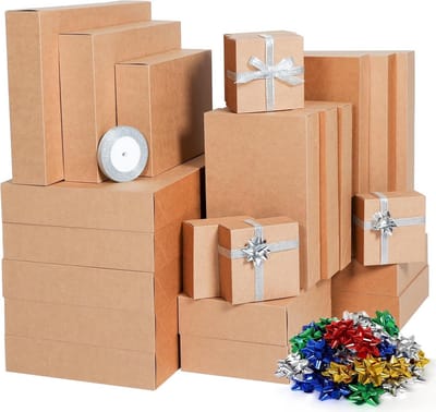 24 Stuks Cadeaudozen met Deksel in Assortiment - Kraft Geschenkdozen voor Kerstgeschenken