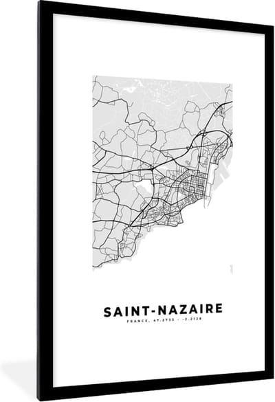 Fotolijst incl. Poster - Frankrijk - Plattegrond - Kaart - Saint-Nazaire - Stadskaart - 80x120 cm - Posterlijst