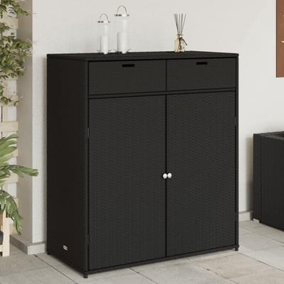 Tuinopbergkast - Buitenopberger - Spullen Organiseren - Weerbestendig Rotan - 105x55x113 cm - Zwart