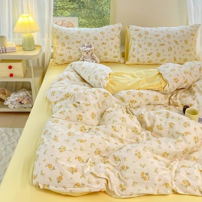 3-delige set plant bloemen en kleurrijk patroon dekbedovertrek, één dekbedovertrek + 2 kussenslopen (zonder kern) Zacht en comfortabel 180x220cm