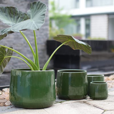 STILVORA Bloempot – 4-Delige Set Ø 33/26/20/15 cm – Keramiek – Antique Green – Voor Binnen en Buiten – Met Glanzende Glasuur