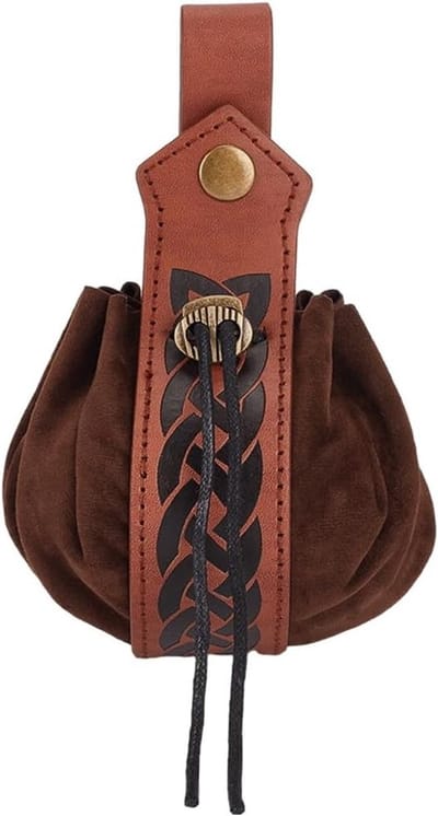 Riemzakje van PU-leer met wafelpatroon, middeleeuws en renaissancestijl, trekkoord portemonnee voor mannen en vrouwen, retro en vintage look, perfect voor cosplay en festivals