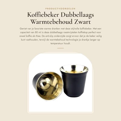 Dailygoods- Koffiebeker 80 ml Dubbellaags - Antislip - Warmtebehoud - Compact - Roestvrij Staal - Veilig in gebruik - Theekopje