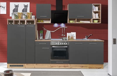 Goedkope keuken 310  cm - complete keuken met apparatuur Hilde  - Wild eiken/Grijs   - keramische kookplaat - vaatwasser - afzuigkap - oven    - spoelbak
