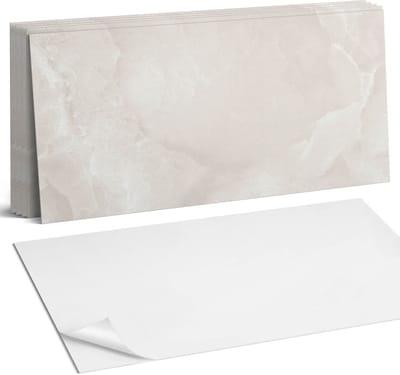 Coloray Plaktegels - Fijne marmertextuur Wandtegel Zelfklevend - 60 cm x 30 cm - Romig Plaktegels - 6 stuks - Rechthoek PVC Tegels - Plaktegels Keuken - Zelfklevende Vloertegels Badkamer - Vinyl Tegels - Zelfklevende Wandtegels