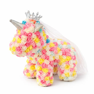Rozen Unicorn met Kroon – Luxe Rozenbeer Multicolor bloemen LA ROSELLE AMSTERDAM