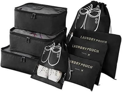 8-delige Packing Cubes Set - Multifunctionele Reisorganizers voor Koffers en Tassen - Inclusief Schoenentas - Waterdicht en Lichtgewicht - Zwart