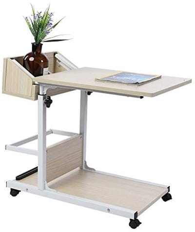 Dailygoods- Laptopbureau Afneembaar - Draagbaar - Wieltjes - Hoogwaardig MDF - Verstelbare Hoogte 50-80 cm - Multifunctioneel - Bijzettafel