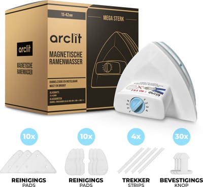 Arclit® | Magnetische ramenwasser 15-42mm Triple Glas | Geschikt voor Dubbel en Driedubbelglas HR / HR+++ | Verstelbare ruitenreiniger & Raamwisser