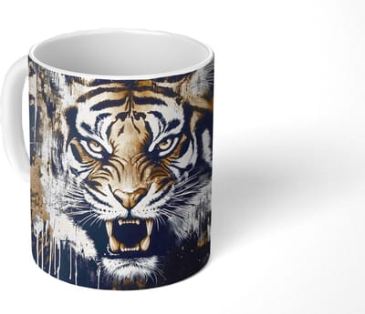 Mok - Koffiemok - Tijger - Verfspatten - Goud - Mokken - 350 ML - Beker - Koffiemokken - Theemok