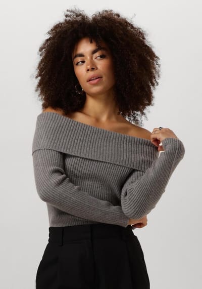 Minus Fame Off Shoulder Knit Pullover Truien & vesten Dames - Sweater - Hoodie - Vest- Grijs - Maat XXL