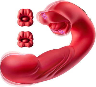 Daity G-spot & Clitorale Vibrator – Multifunctionele Dildo Vibrator met Vibratie- en Likfuncties – Clitorisstimulator voor Vrouwen en Koppels – Rood
