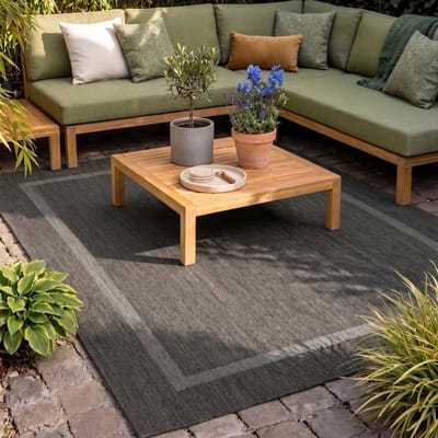 Flycarpets Capri Buitentapijt - Buitenkleed - Vloerkleed Voor Binnen & Buiten - Weer en UV bestendig - Perfect voor Balkon, Terras en Serre - Zwart - 160x230 cm