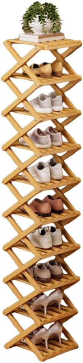 Opvouwbaar Schoenenrek - Schoenen Organizer - Ruimte Besparen - Hoge Capaciteit - 10 Lagen - Natuurhout