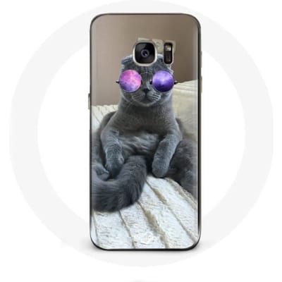 Samsung Galaxy S7 Cat hoesje met paarse bril