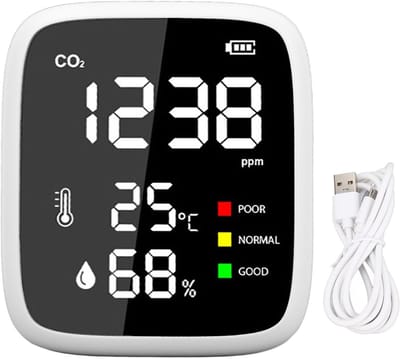 CO2 Meter - Luchtkwaliteitsmeter Detector - Milieu Monitoren - Real-time Meting - 400-5000 Ppm - Wit