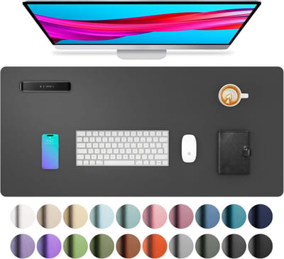 StayPowered PU-Lederen Bureau Mat - Stijlvolle Bescherming voor Je Werkplek - 80x40 cm - Waterdicht - Antislip Achterkant - Ruimte voor Laptop & Muis - Eenvoudig Schoon te Maken - Duurzaam & Slijtvast - Donkergrijs - Levering Sneller dan Aangegeven!