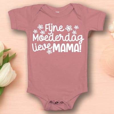 Romper Baby “Fijne Moederdag Lieve Mama” – Cadeau Moederdag – Baby Romper Korte Mouw – Roze – 0 tot 3 Maanden