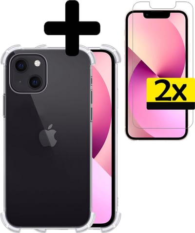 Hoesje - Met Screenprotector - 2 Stuks - Geschikt voor Apple iPhone 14 - Sterk & Shockproof - Siliconen Case - Back Cover - Telefoon Hoes - Shock Proof - Telefoonhoesjes - Transparant