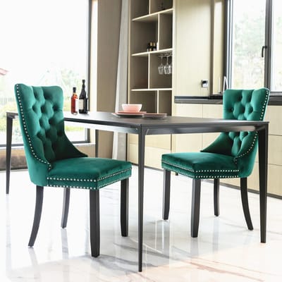 Clruro Collectie - Eetkamerstoelen Set van 2 - Hoogwaardige Velvet Bekleding - Houten Poten & Nailhead Trim - Groen