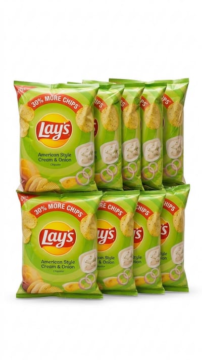 Lay's American Style Cream & Onion Chips Voordeelverpakking - 10 Stuks - Premium Krokante Aardappelchips - Authentieke Romige Smaak met Ui - Grootverpakking Ideaal voor Feestjes, Borrels & Kantines Met Kajal Sticker
