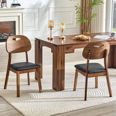Eetkamerstoel - Onbekend - Ovale rugleuning houten stoel met handgreep design gestoffeerd - Set van 2 - Onbekend - Onbekend